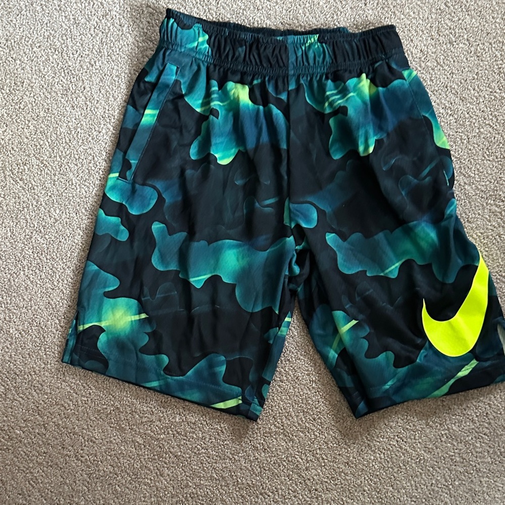 Nike Black and Green Camouflage Shorts